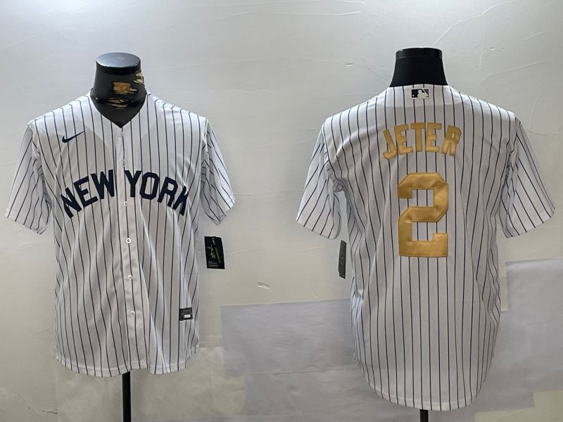 Men New York Yankees #2 Jeter White Stripe Fashion Nike 2024 MLB Jersey style 1